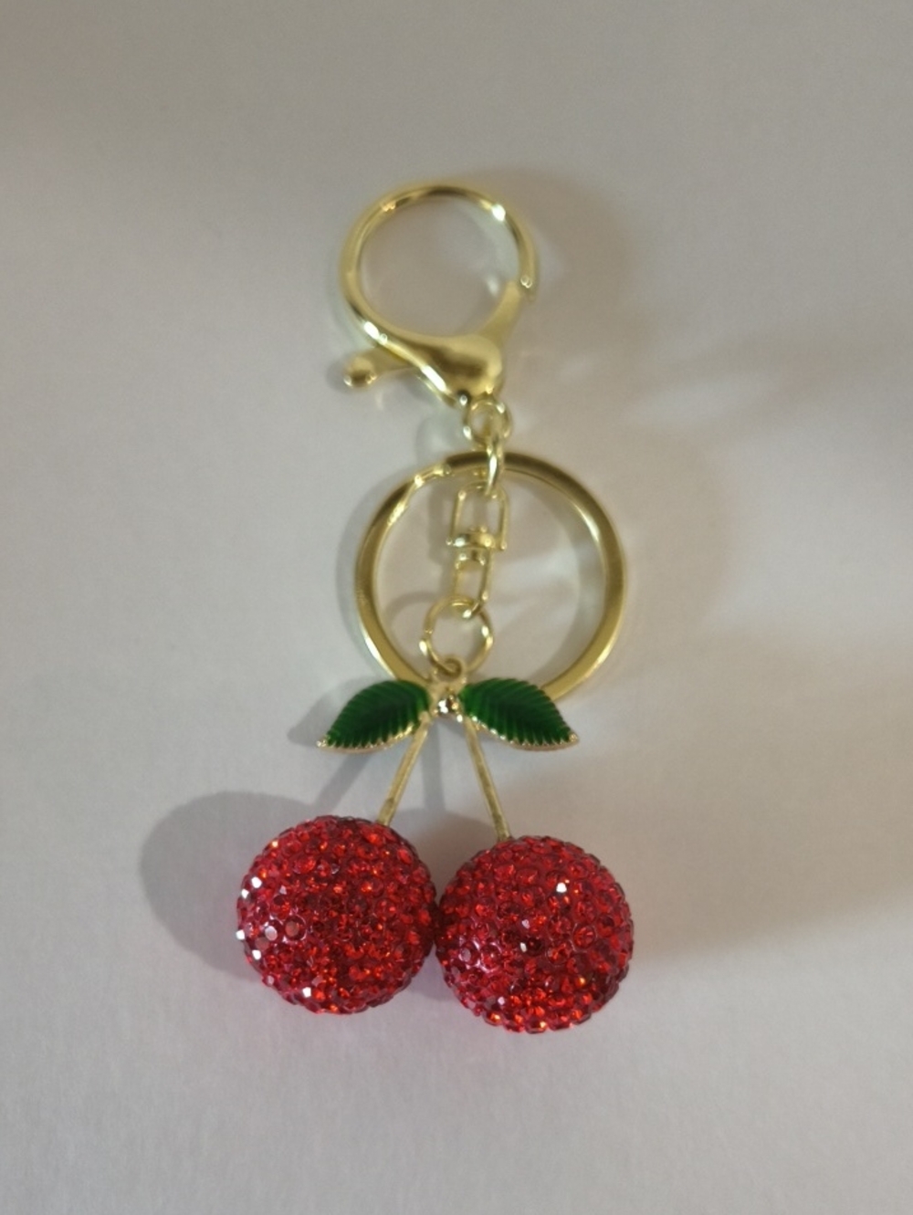 Gold Keychain with Red Crystal Cherry Charm